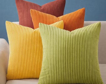 Corduroy Striped Throw Pillow Covers (Set of 4) | Fall Farmhouse Decor
