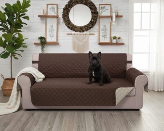 Reversible Sofa Cover for Pets - Water Repellent Couch Protector with Elastic Straps