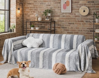 Boho Grey Sofa Cover | Washable Couch Protector Throw for Pets