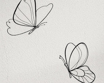 Black Metal Butterfly Wall Art – 2-Piece Steel Line Sculpture for Living Room