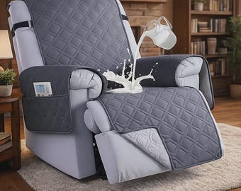 Waterproof Recliner Cover | Non-Slip Dark Gray Pet Protector with Pocket
