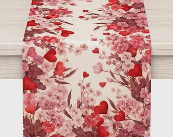 Red Heart Floral Table Runner | Romantic Wedding Decor
