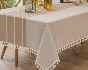 Waterproof Linen Tablecloth | Rustic Light Coffee Dining Cover (55"x70")