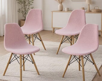 Mid Century Modern Pink Chair Covers | Set of 4 Stretch Slipcovers