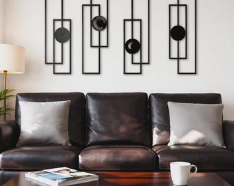 4 Pack Abstract Black Metal Wall Art | Modern Geometric 3D Sculptures