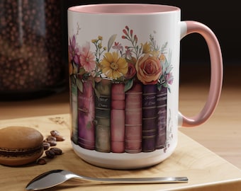 Floral Books Coffee Mug, Literary Gift, Teacher Appreciation