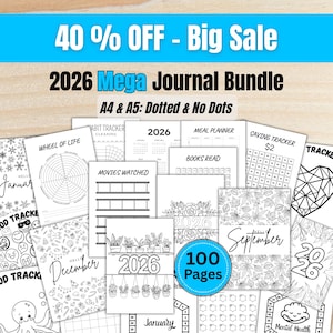 Bullet Journal Bundel 2026 – Printbare Journal Pagina's – Digitale Planner – A5 & A4 – Digitale Download – 100 Pagina's