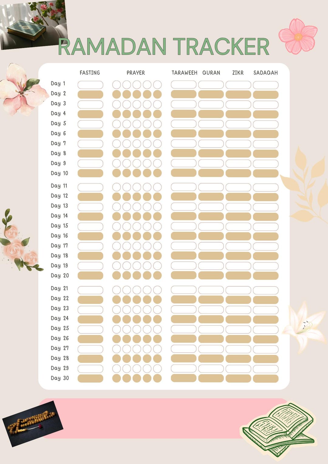 Ramadan Tracker Printable for Kids | 30 Day Ramadan Chart | Islamic ...