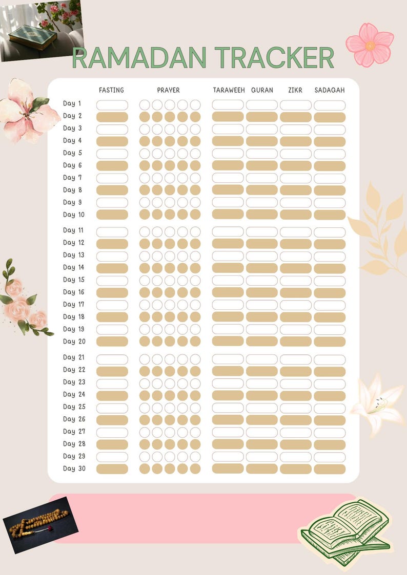 Ramadan Tracker Printable for Kids | 30 Day Ramadan Chart | Islamic ...