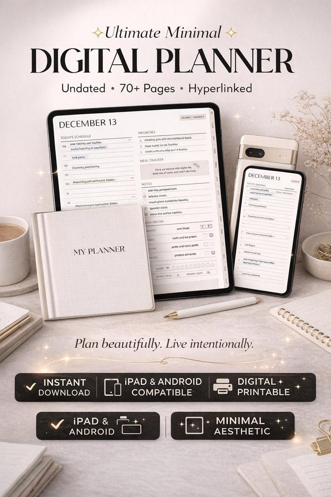 Undated Digital Planner, Goodnotes iPad Android Planner (printable PDF ...