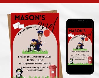 Plantilla de invitación para fiesta infantil con diseño de cartero - Descarga digital - Plantilla Canva - Invitación de cumpleaños infantil