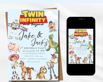 Twin Infinity and Beyond Birthday Invitation Toy Story Themed Party Invitation Twin Themed Party Invite Editable Digital Download
