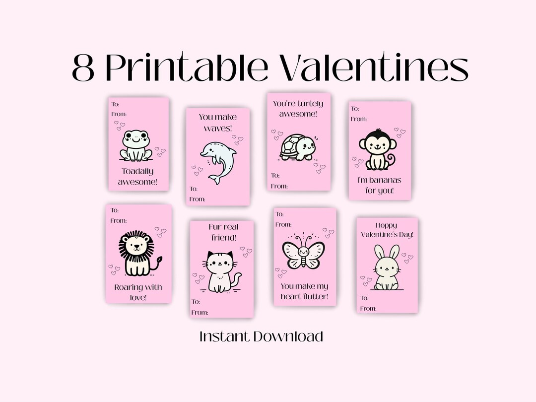 Printable Classroom Valentine Cards for Kids Cute Animal Valentines ...