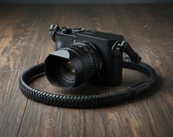 Correa de cuero trenzado artesanal para cámara DSLR de grano completo