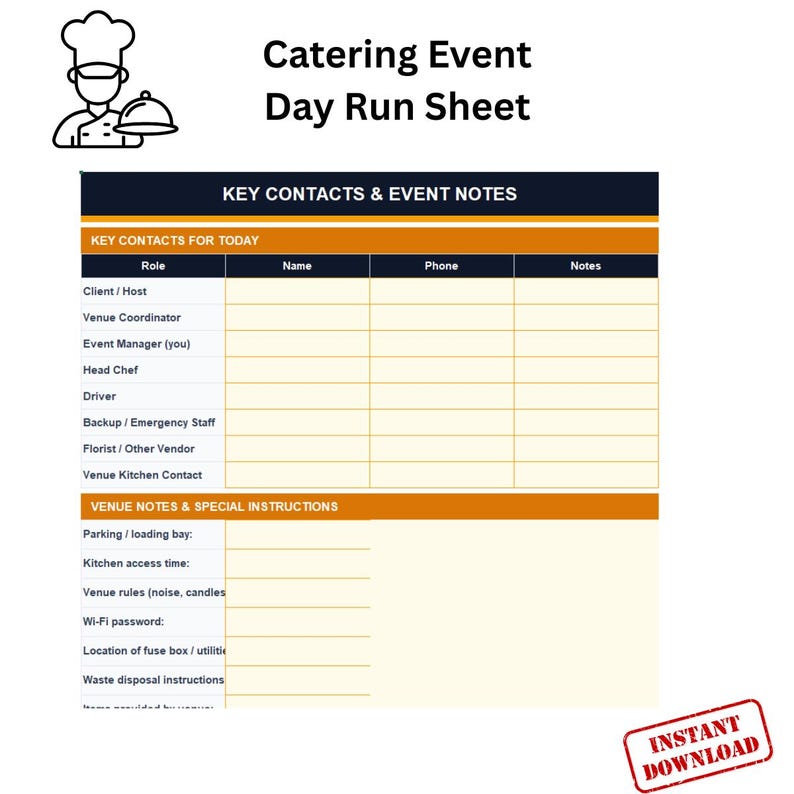 Printing Caterease Event Sheet With Room Listed Catering Event Day Run Sheet 2026 | Event Timeline Template | Catering ...