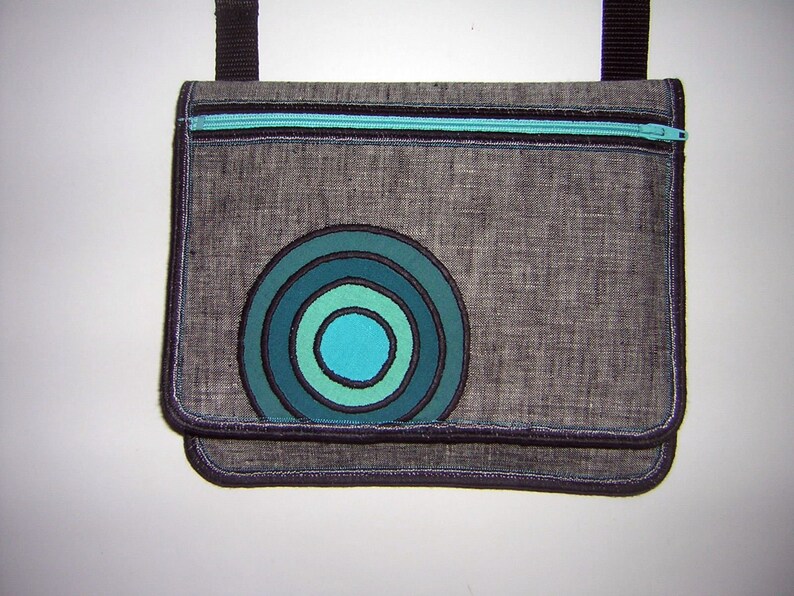 NEW Sling Bag fit large phone /& eyeglass Small Crossbody Bag gadget case Passport Purse travel pocket Handmade bag gray turquoise teal