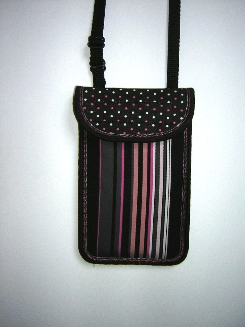 iPhone 6 Neck Case Small Sling Bag cell phone pack Crossbody Purse Smartphone Cover fabric mini bag in striped dots black gray pink white