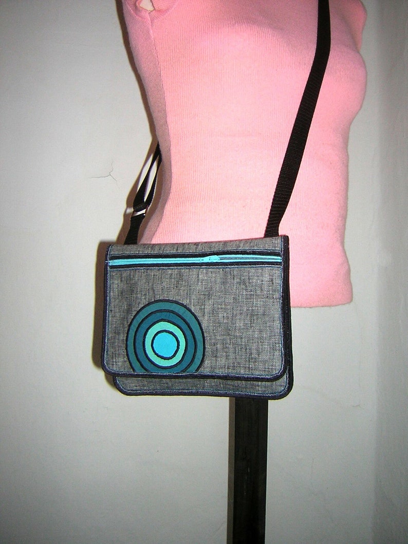 NEW Sling Bag fit large phone /& eyeglass Small Crossbody Bag gadget case Passport Purse travel pocket Handmade bag gray turquoise teal