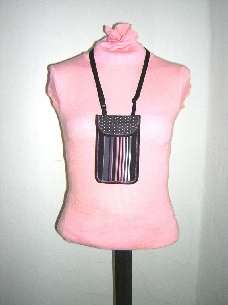 iPhone 6 Neck Case Small Sling Bag cell phone pack Crossbody Purse Smartphone Cover fabric mini bag in striped dots black gray pink white