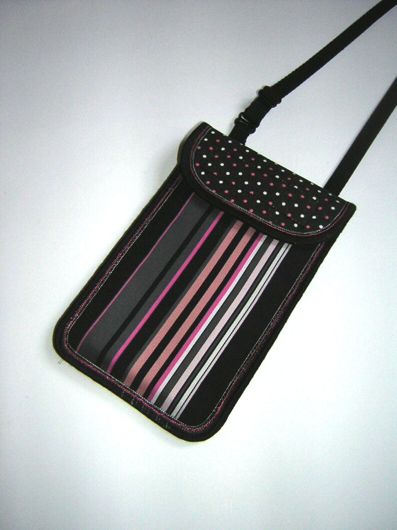 iPhone 6 Neck Case Small Sling Bag cell phone pack Crossbody Purse Smartphone Cover fabric mini bag in striped dots black gray pink white