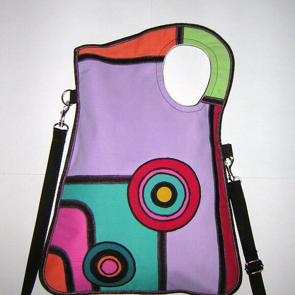 MEDIUM CANVAS BAG mixed fabrics in  Rainbow   with Circles