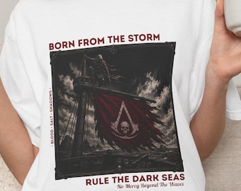 Pirate Graphic T Shirt, Black Flag Inspired Streetwear Tee, Dark Sea Gamer Shirt, Vintage Pirate Aesthetic, Unisex Graphic Tee