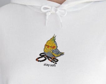 Embroidered Cockatiel Hoodie, Minimalist Bird Sweatshirt, Cozy Animal Lover Gift