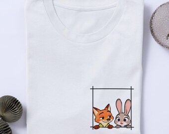 Couple Matching T-Shirt, Cute Fox Bunny Frame Design, Minimalist Love Tee, Kawaii Animal Shirt, Couples Gift, Boyfriend Girlfriend Shirt