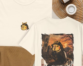 Cute Samurai Bird T Shirt Kawaii Japanese Tee, Anime Style Graphic Shirt, Aesthetic Japan Art Tee, Unisex Streetwear Tee