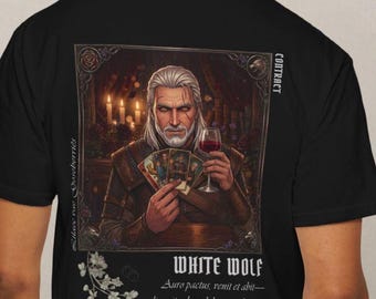 Dark Fantasy Card T-Shirt, Monster Hunter Aesthetic Tee, RPG Gamer Shirt, Vintage Portrait Graphic, Open World Adventure Tee, Unisex