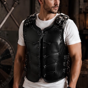 Herren-Rüstungsweste aus echtem Leder | Gothic, LARP, Renaissance-Kostüm, Wikinger-Stil