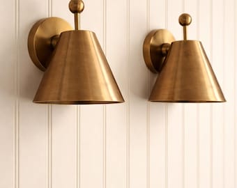 Handmade Brass Wall Sconce with Switch Mid Century Bedside Reading Lamp Adjustable Cone Wall Light Scandinavian Bedroom Lighting Gift Decor