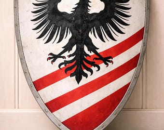 Handmade Medieval Knight Steel Heater Shield 28” | Heraldic Eagle Crest Armor | Cosplay & Wall Decor Display or Wall Hanging | Gift for Dad