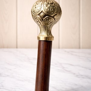 Wooden Walking Cane with Victorian Brass Knob Handle | Handmade Folding Stick | Men's Vintage Walking Stick | Valentines Day Gift for Bf