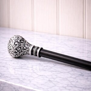 Personalized Wooden Handmade Walking Cane with Black Embossed Brass Aluminum Marble Design Handle | Imperial Victorian 3 Folding Stick Gift