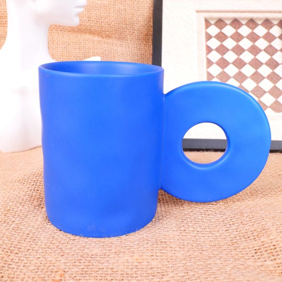 Donut Handle Ceramic Mug, Modern Ring Handle Coffee Cup 10.48oz, Minimalist Office Desk Mug, Coworker Gift