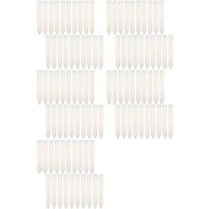 May include: A collection of numerous white plastic collar stays arranged in multiple rows. Each collar stay features a long, slender rectangular body with one end rounded and the other end tapered to a point, designed for maintaining shirt collar shape.