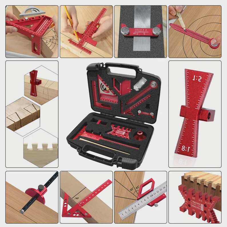 10-piece Woodworking Measuring & Layout Tool Kit – Precision Aluminum ...