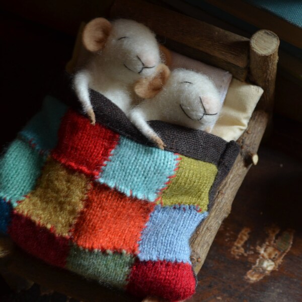 Sleeping Mice - quilting - unique - needle felted ornament animal, felting dreams READY TO SHIP