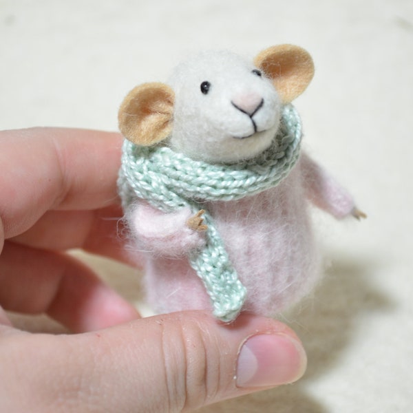 Little Mouse with Sweater and Scarf - unique - needle felted ornament animal, felting dreams made to order