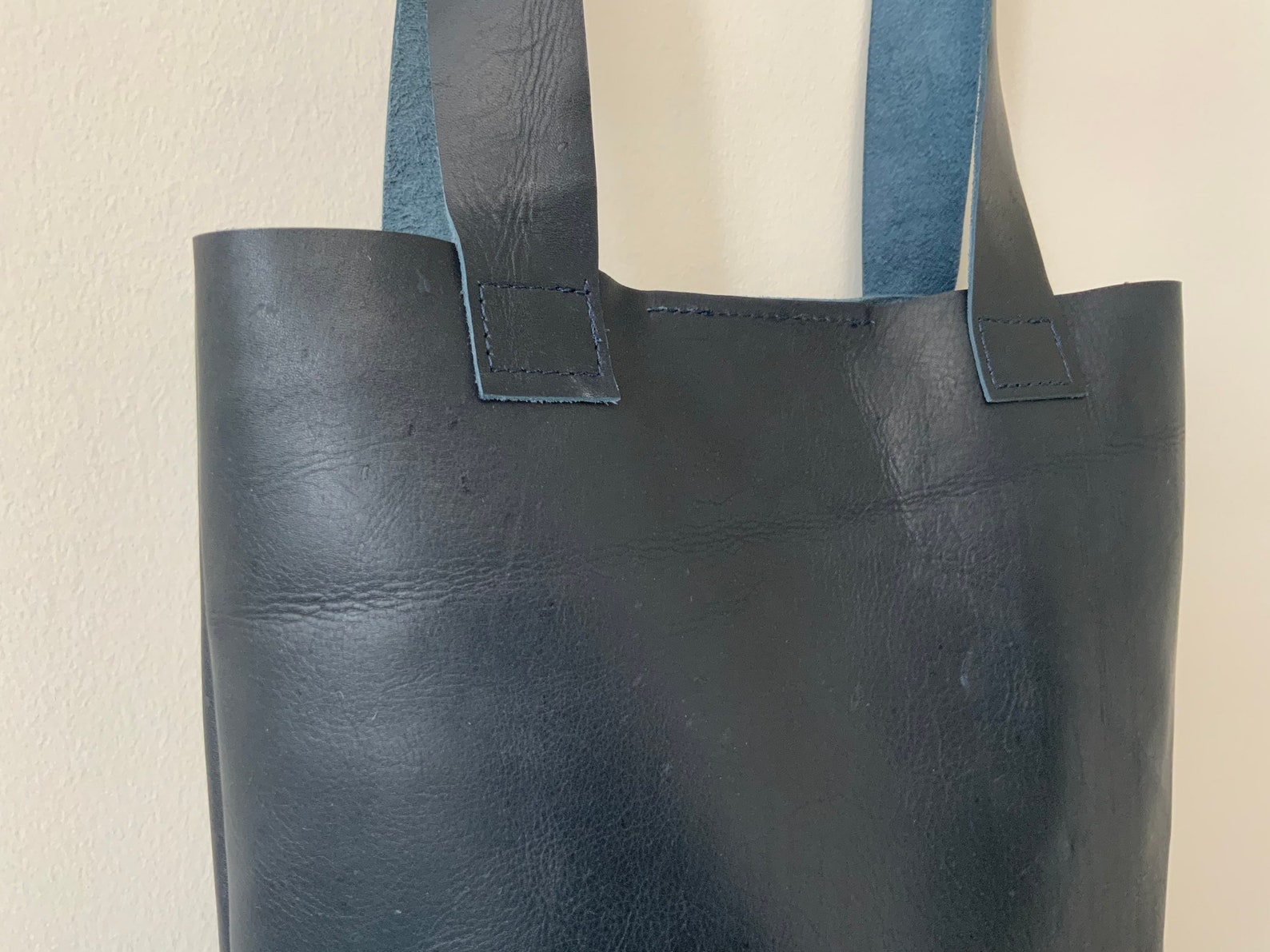 Navy Blue Raw Leather Bag - Etsy