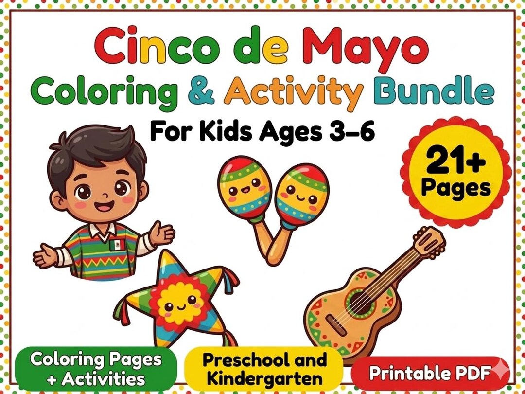 Cinco De Mayo Coloring Pages Activity Bundle | Kids Fiesta Worksheets ...