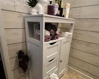 Engineered Wood Bathroom Storage Cabinet with Drawers, Doors