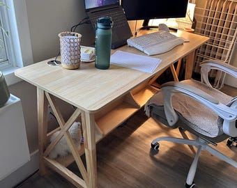 Wooden Computer Workstation with Storage Shelf , Bookshelf  , Desk Organizer