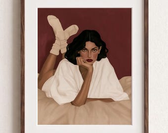 Burgundy Feminine Wall Art, Cozy Bedroom Decor, Pink Wall Art