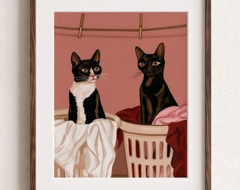 Pink Laundry Room Wall Art, Funny Cat Poster, Utility Room Decor