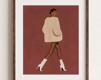 Pink Modern Feminine Wall Art, Minimal Woman Poster, Burgundy Bedroom Decor