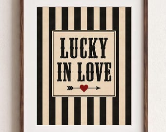 Lucky in Love Western Wall Art, Romantic Cowboy Poster, Vintage Couple Decor, Western Wedding Gift