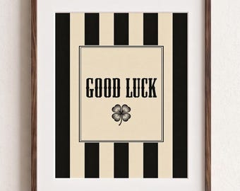 Good Luck Western Wall Art, Vintage Cowboy Typography Poster, Black & Beige Country Print