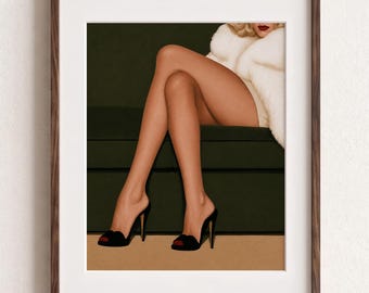 Feminine Wall Art, Fashion Poster, Black Heels Illustration, Chic Bedroom Decor